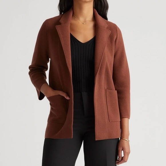Quince Sweaters - Quince 100% Organic Cotton Knit Blazer M Open Front Cardigan Sweater Brown